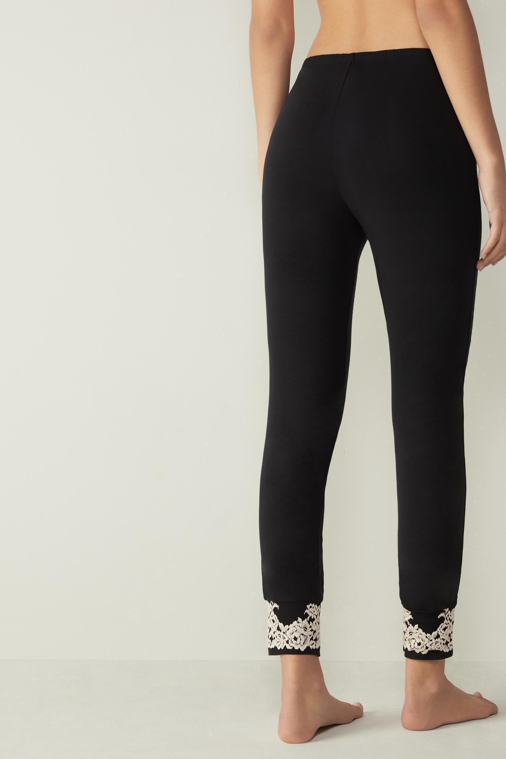 Black Pretty Flower Modal Pyjama Bottoms, , large image number 3