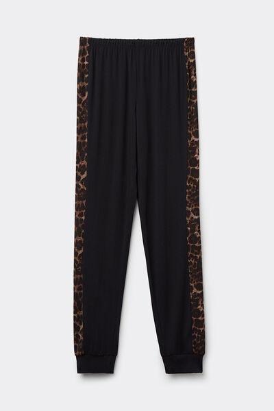 Multicolour Luxurious Leopard Cuffed Modal Pants, 5601_774J, large image number 2