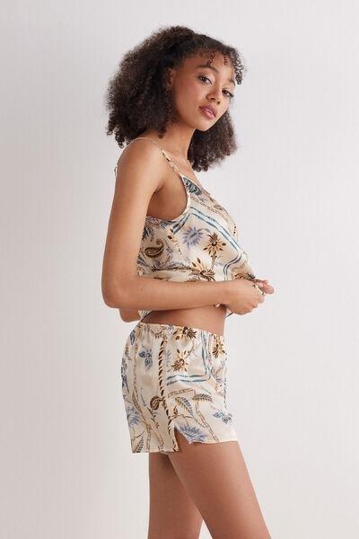 Multicolour Printed Silk Shorts, 5601_868J, medium