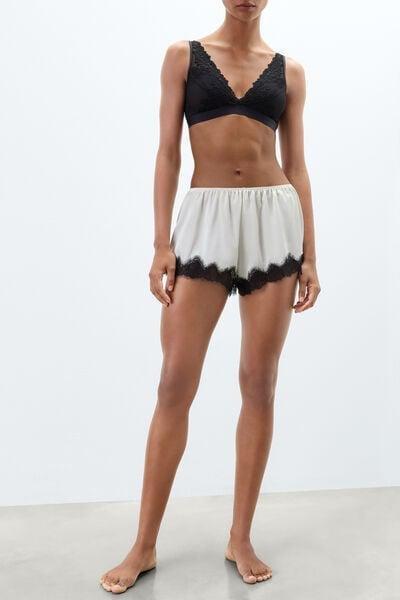 White/Black Brighten You Day Lace And Silk Shorts, Powder White/black, medium