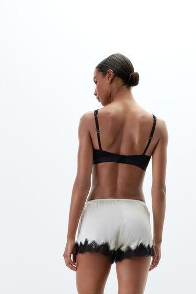 White/Black Brighten You Day Lace And Silk Shorts, Powder White/black, medium