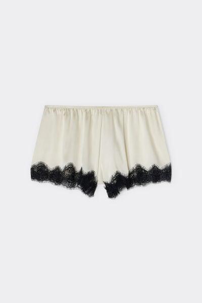 White/Black Brighten You Day Lace And Silk Shorts, Powder White/black, large image number 3