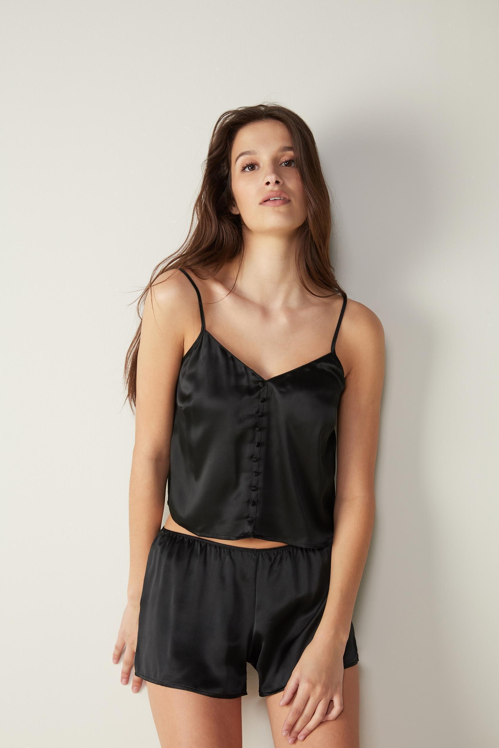 Black Smooth Silk-Satin Shorts, , large image number 3