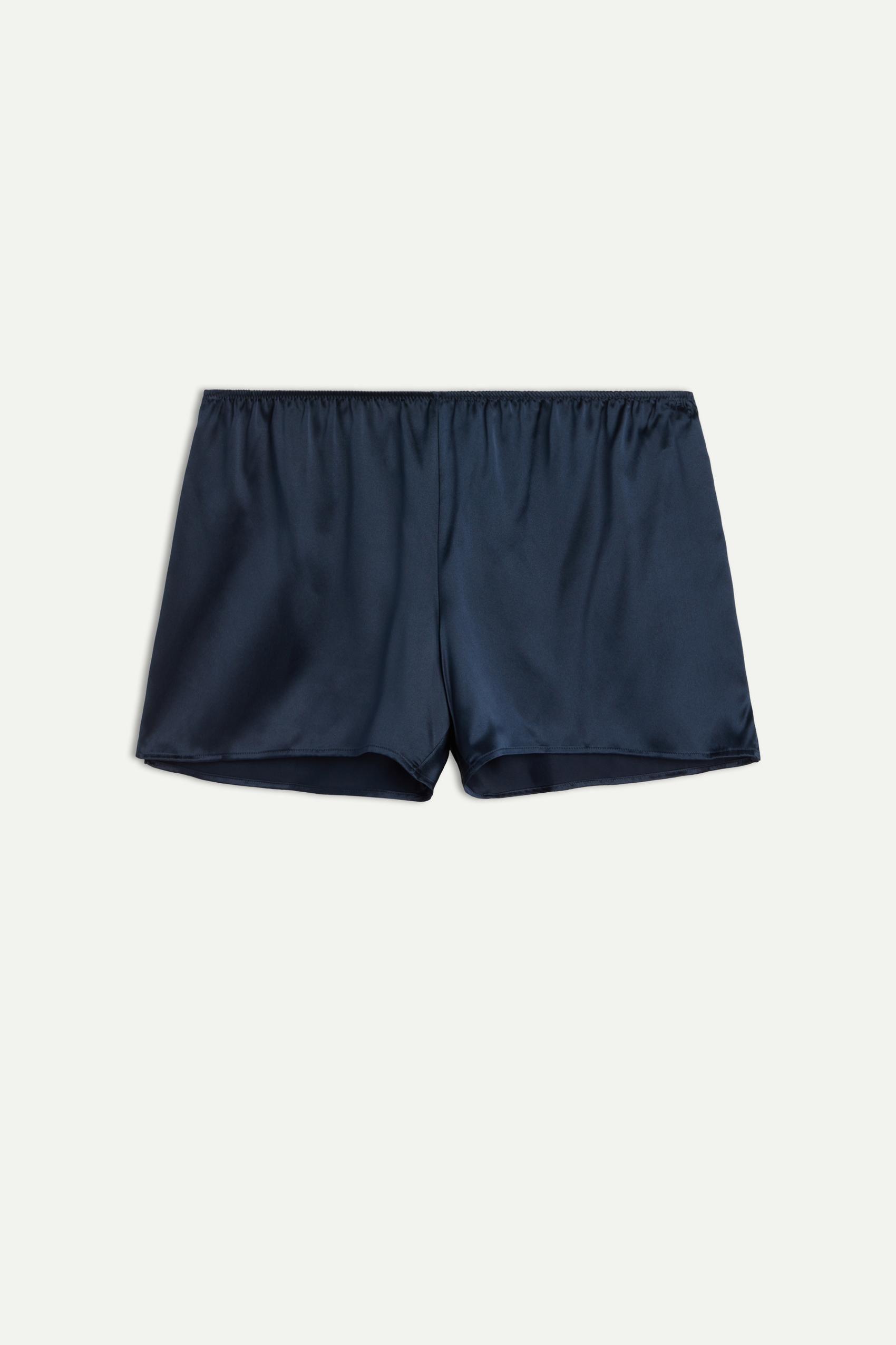 Blue Smooth Silk-Satin Shorts, , large image number 2