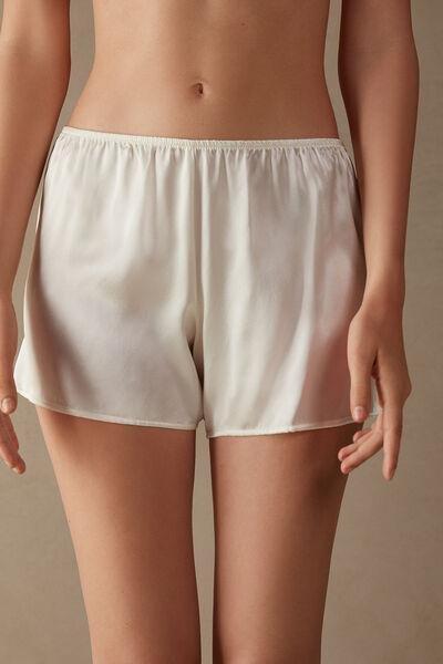 White silk shorts sales
