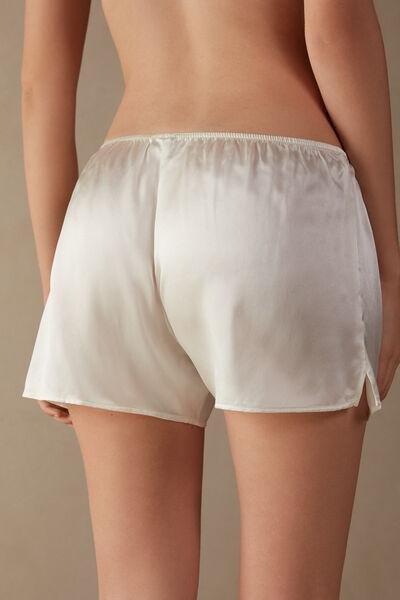 White Smooth Silk-Satin Shorts, , large image number 3