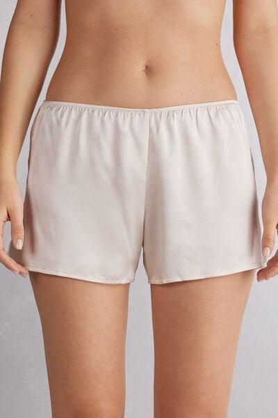 White Smooth Silk-Satin Shorts, Silk, large image number 0