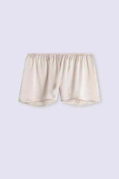 White Smooth Silk-Satin Shorts, Silk, large image number 2