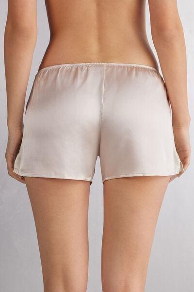 White Smooth Silk-Satin Shorts, Silk, large image number 3