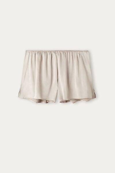 Beige Smooth Silk-Satin Shorts, 5601_651I, large image number 2
