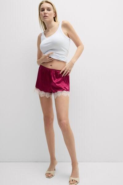 Pink Contrasting Lace Silk Shorts, 5601_110K, large image number 1