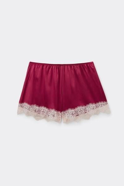 Pink Contrasting Lace Silk Shorts, 5601_110K, large image number 3