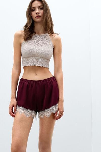 Red Contrasting Lace Silk Shorts, 5601_181K, medium