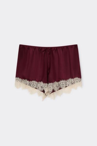 Red Contrasting Lace Silk Shorts, 5601_181K, large image number 3