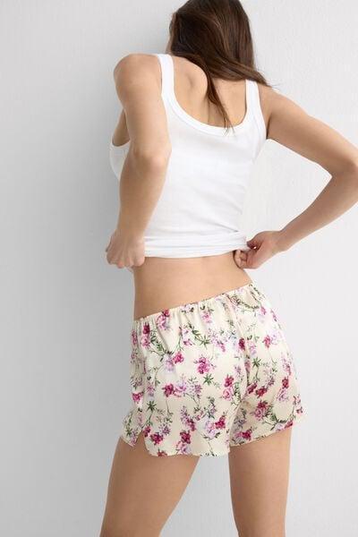 Pink Pretty Flowers Print Silk Shorts, 5601_057K, medium