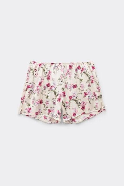 Pink Pretty Flowers Print Silk Shorts, 5601_057K, large image number 3