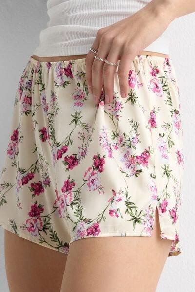 Pink Pretty Flowers Print Silk Shorts, 5601_057K, large image number 5