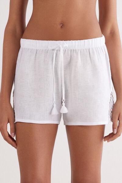 White Sophisticated Allure Linen Shorts, White, large image number 0