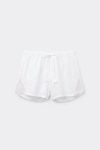 White Sophisticated Allure Linen Shorts, , large image number 1