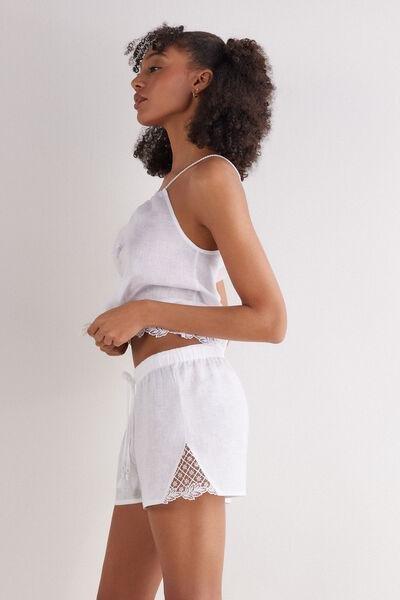 White Sophisticated Allure Linen Shorts, White, large image number 1