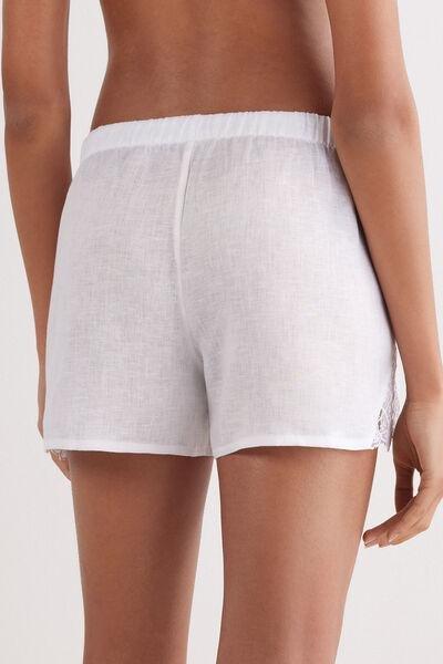 White Sophisticated Allure Linen Shorts, , large image number 3