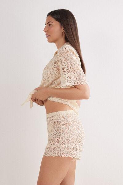 Beige Italian Riviera Lace Shorts, , large image number 2