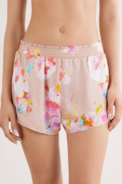 Pink Printed Satin Shorts, , medium