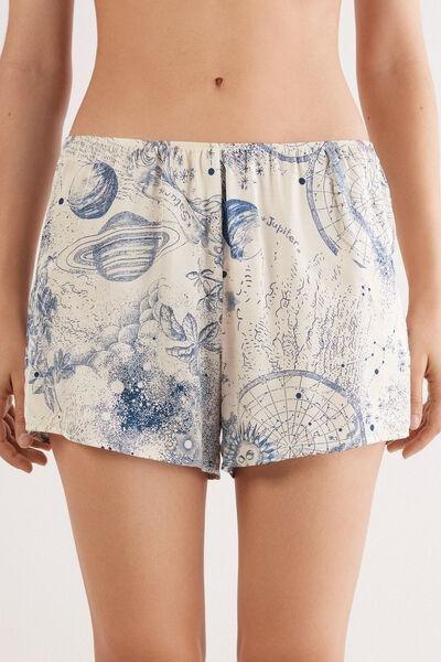 Cream Luxury Dreams Printed Satin Shorts, , medium