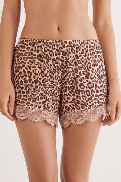 Brown Animal Print Pretty Savage Satin Shorts, , medium