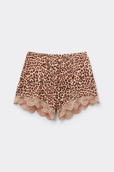 Brown Animal Print Pretty Savage Satin Shorts, , large image number 1