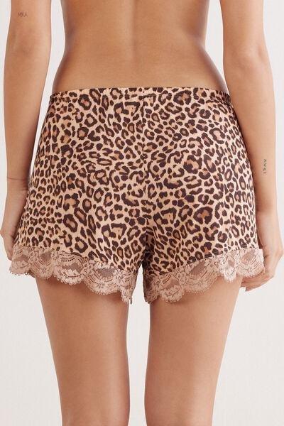 Brown Animal Print Pretty Savage Satin Shorts, , large image number 3