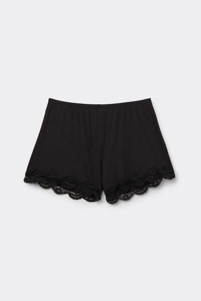 Black Your Everyday Wear Ribbed Lacy Shorts, , large image number 2