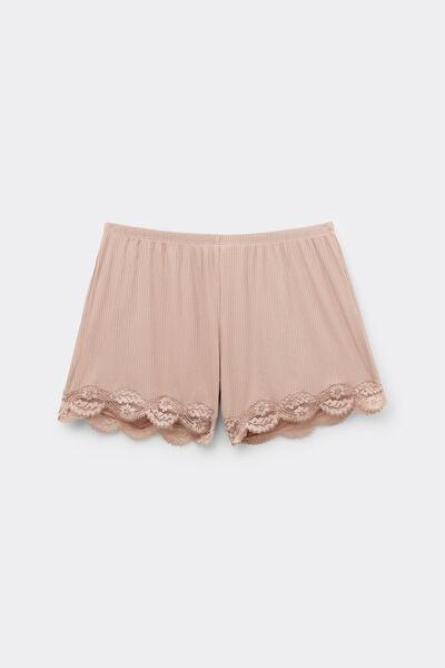 Beige Your Every Wear Ribbed Lacy Shorts, , large image number 1