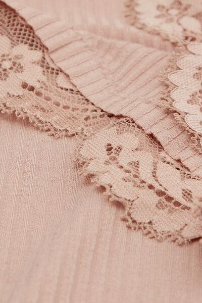 Beige Your Every Wear Ribbed Lacy Shorts, 5601_939J, large image number 4