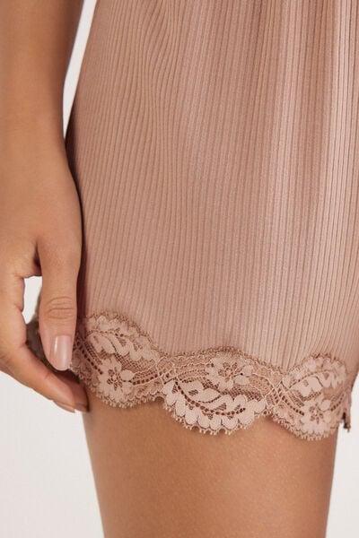 Beige Your Every Wear Ribbed Lacy Shorts, 5601_939J, large image number 5