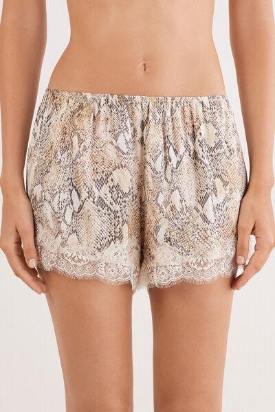 Beige Seductive Glamour Animal Print Satin Shorts, , large image number 0