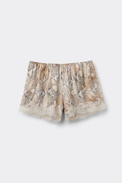 Beige Seductive Glamour Animal Print Satin Shorts, , large image number 1