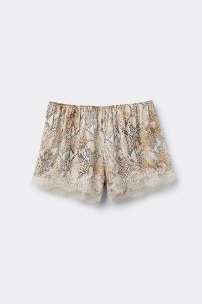 Beige Seductive Glamour Animal Print Satin Shorts, 5601_942J, large image number 7