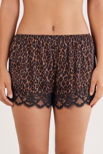 Brown Sensual Attitude Animal Print Viscose Satin Shorts, 5601_030K, large image number 0