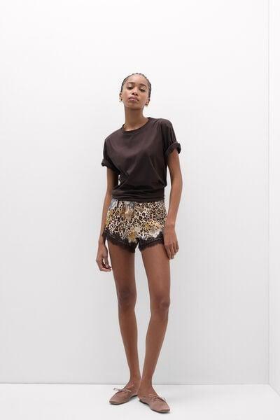 Beige Simply Iconic Animal Print Viscose Satin Shorts, 5601_071K, large image number 0