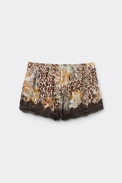 Beige Simply Iconic Animal Print Viscose Satin Shorts, 5601_071K, large image number 3