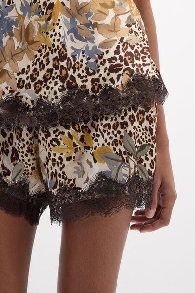 Beige Simply Iconic Animal Print Viscose Satin Shorts, 5601_071K, large image number 5