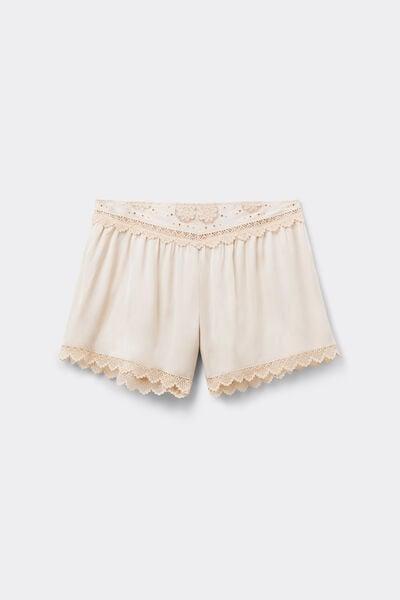 Beige Midsummer Dream Viscose Satin Shorts, 5601_118K, large image number 3