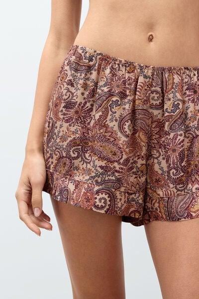 Brown Elevate Your Day Printed Viscose Satin Shorts, 5601_197K, large image number 4