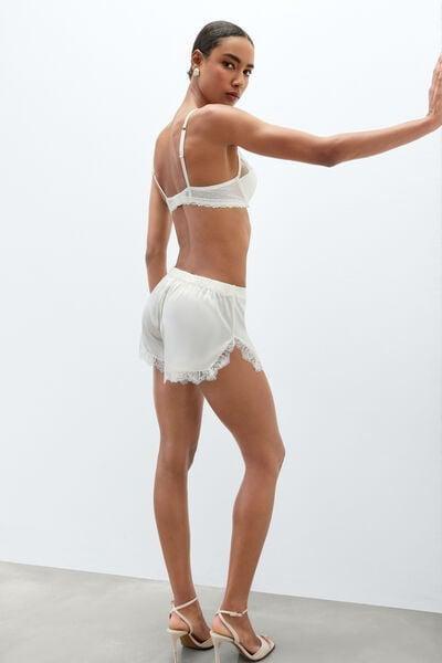 White From The Boudoir Silk And Lace Shorts, Powder White, medium