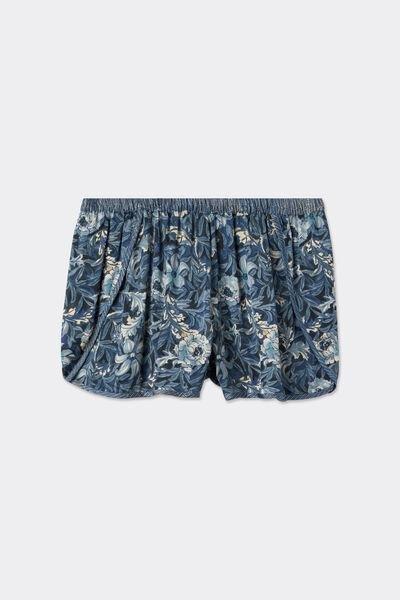Navy Fanciful Flowers Printed Viscose Satin Shorts, 5601_195K, large image number 3