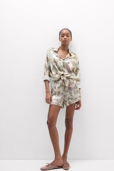 Beige La Dolce Vita Printed Silk Shorts, 5601_199K, large image number 0