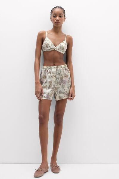 Beige La Dolce Vita Printed Silk Shorts, 5601_199K, large image number 1