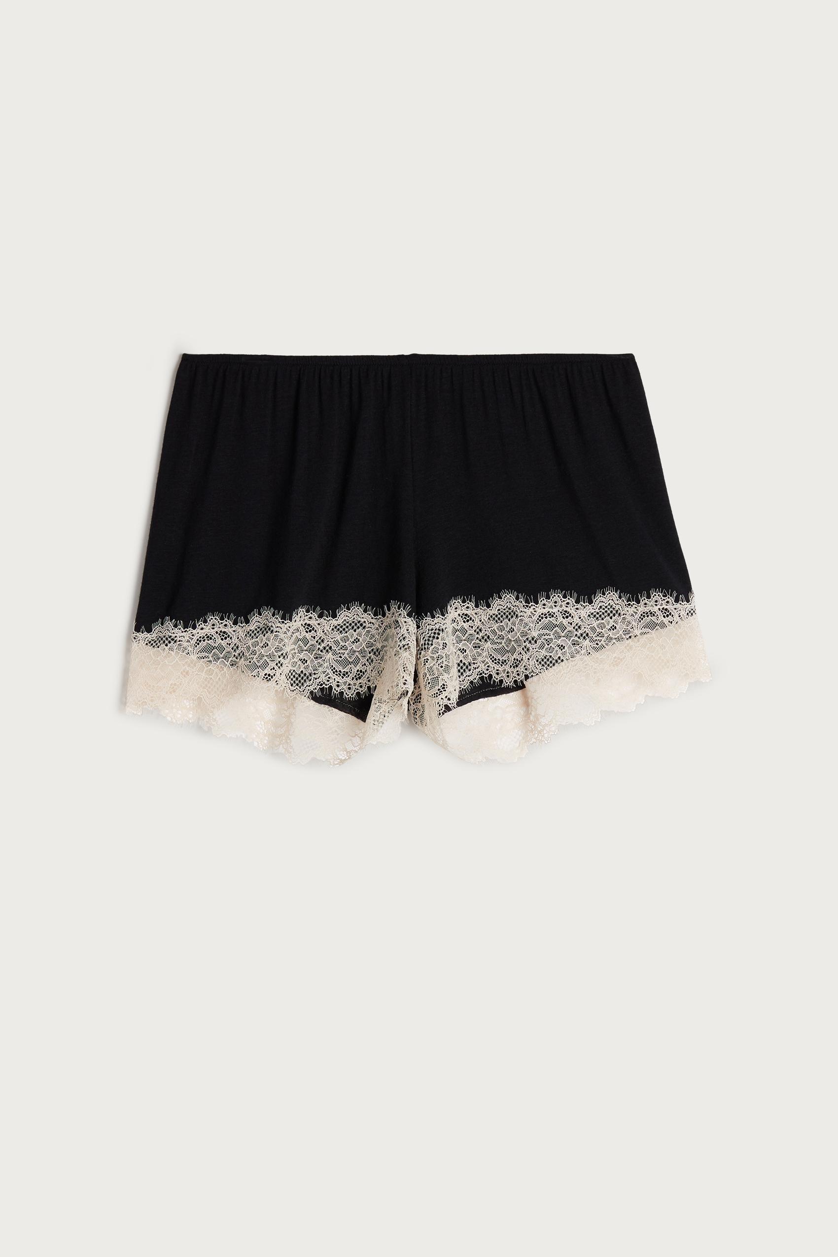 Black Silk Modal Cashmere Lace Shorts, , large image number 4