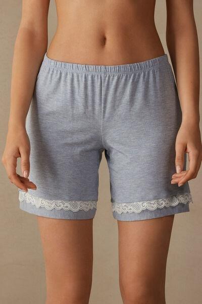 Blue Modal Shorts With Lace Details, , large image number 0